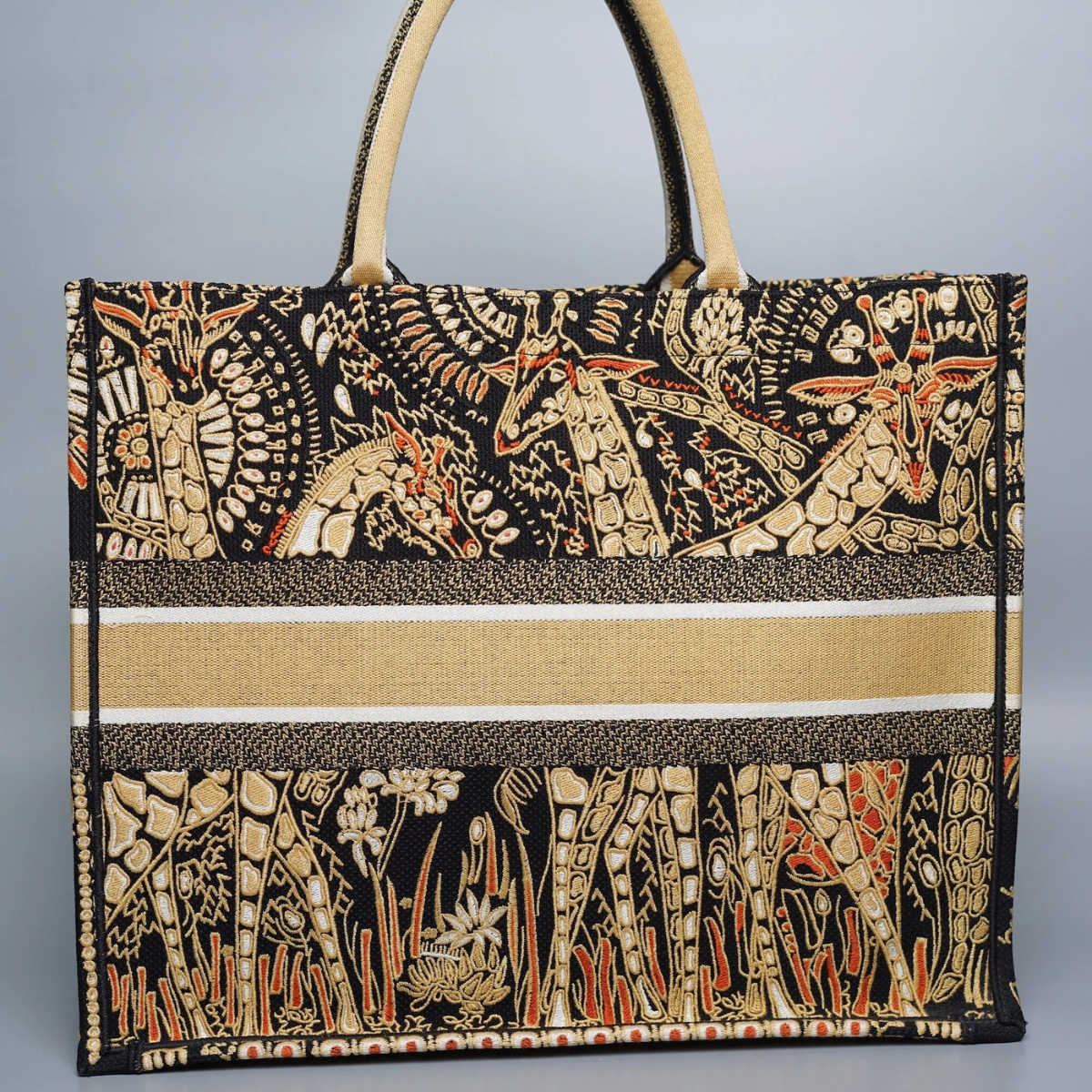DIOR LARGE BOOK TOTE – BLACK/GOLD EMBROIDERY