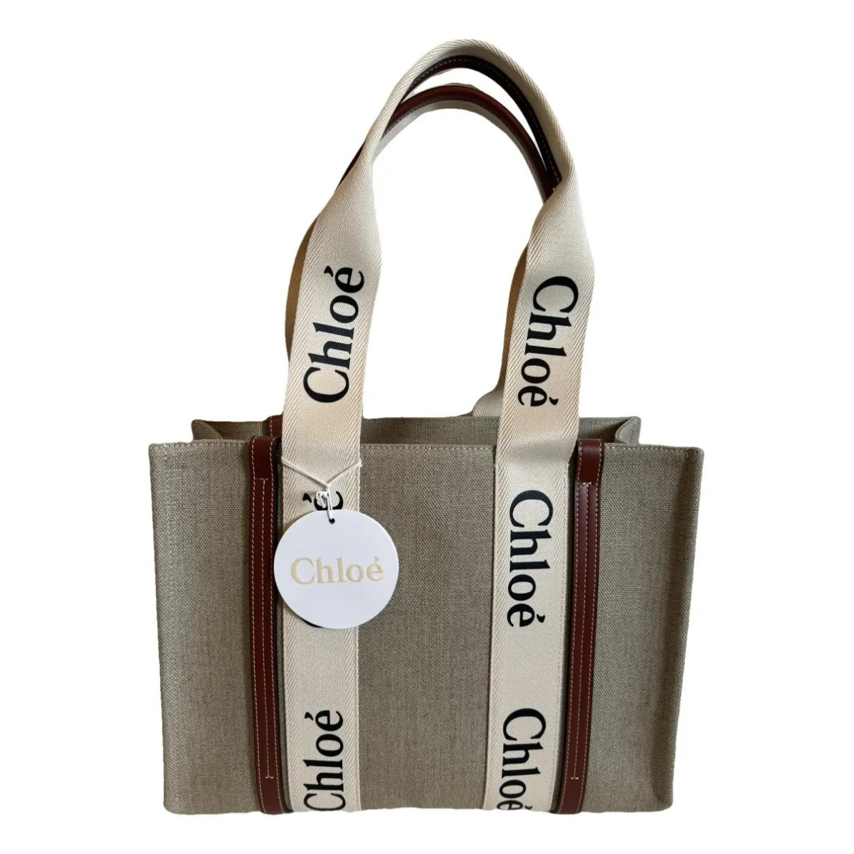 LARGE WOODY BAG IN LINEN BY CHLOÉ